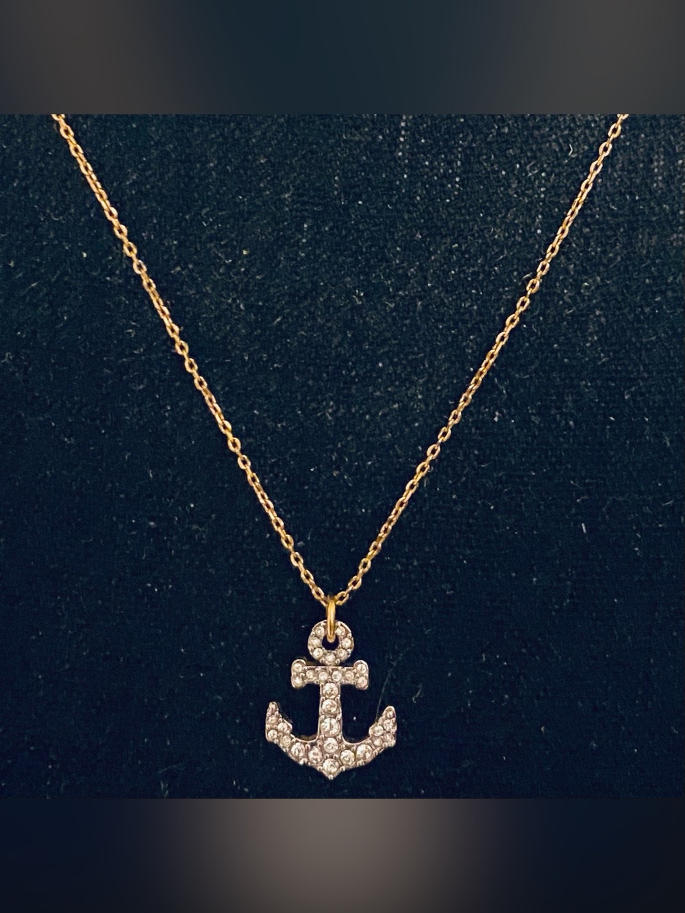 Vintage Juicy Couture Anchor Necklace Gold Tone w/Rhinestones 18” Nautical